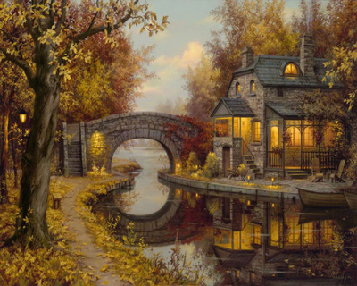 Paint by numbers retirement and tranquility house near the river, , medium