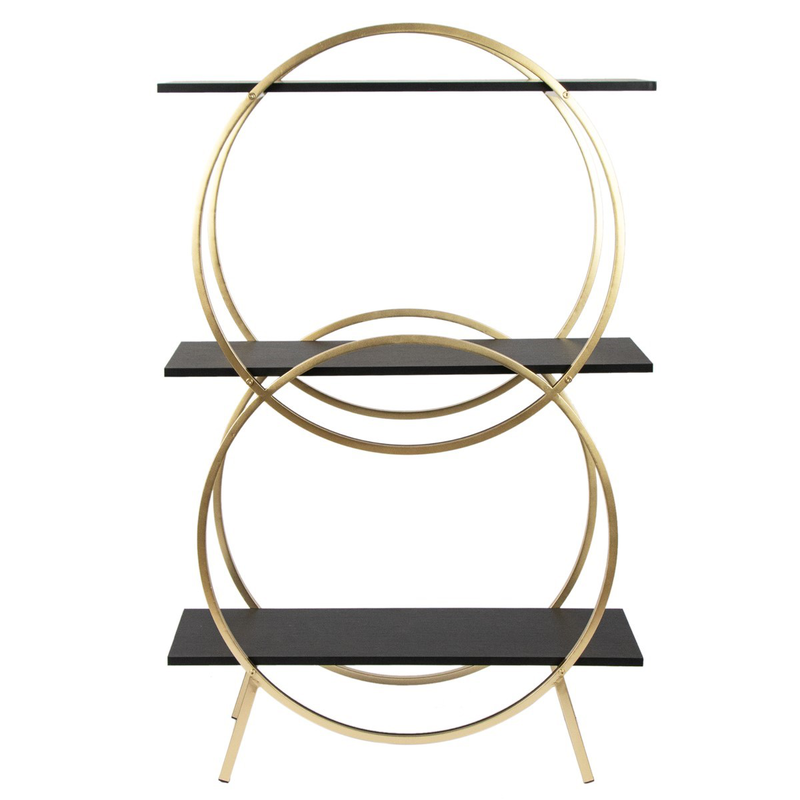Gold metal and black wood shelf small, , medium-null