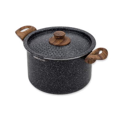 Nava nature non stick  stone casserole with straining lid 22cm, Black, medium