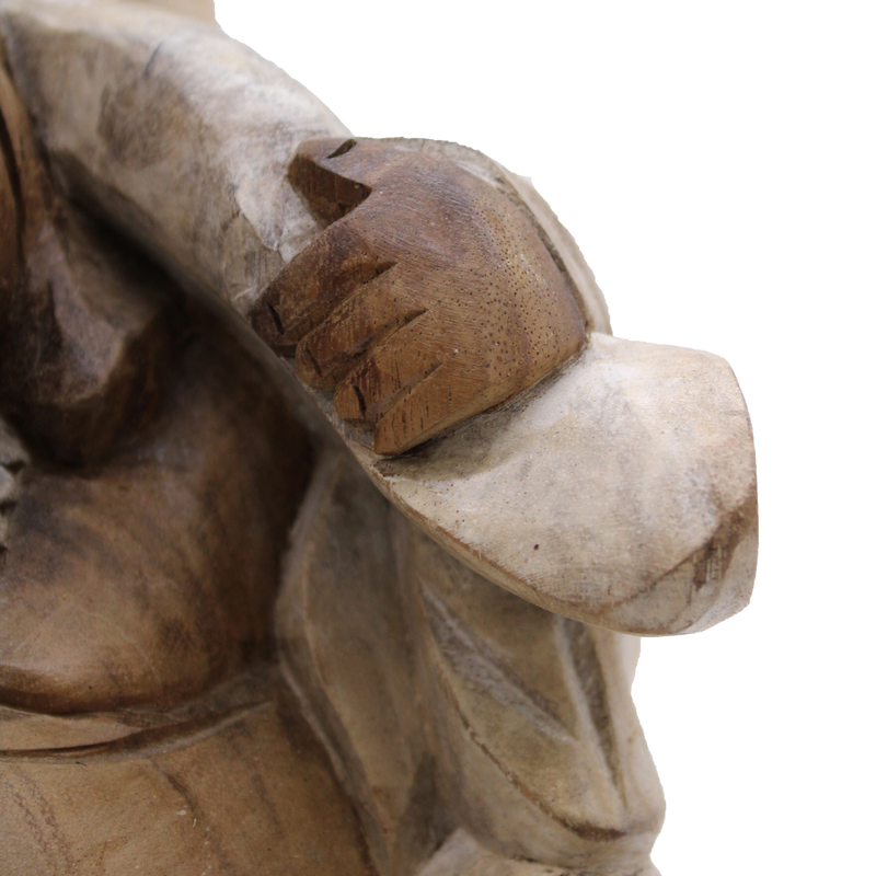 Happy buddha bring wood whitewash 30cm, , medium-null