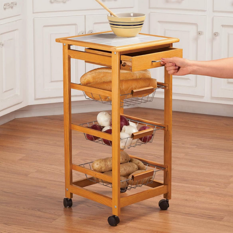 Ankor wood kitchen trolley 3-tier + 1drawer, , medium image number null