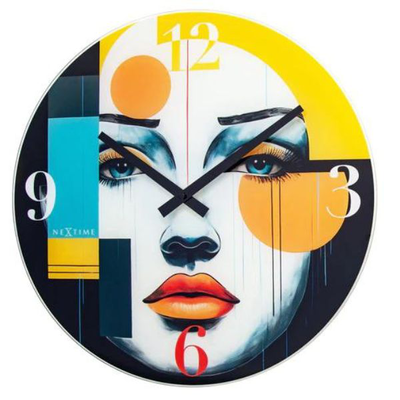 Nextime wall clock 43cm, silent,multicolour,glass,'vogue'