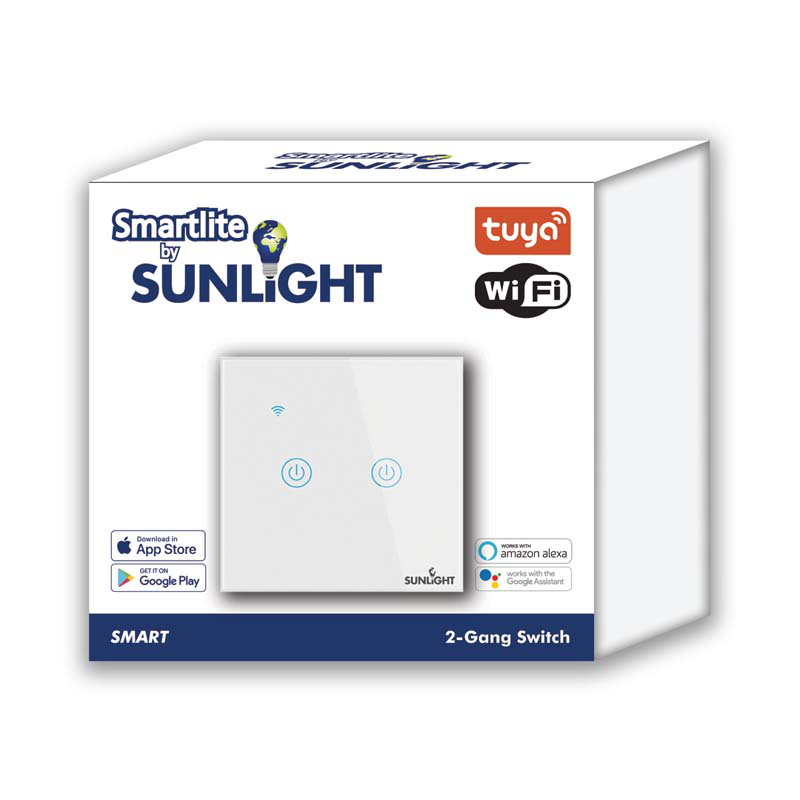 Sunlight smart 2-gang 1-way switch (on/off) 10amp load (200w) Wi-Fi tuya app, , medium-null