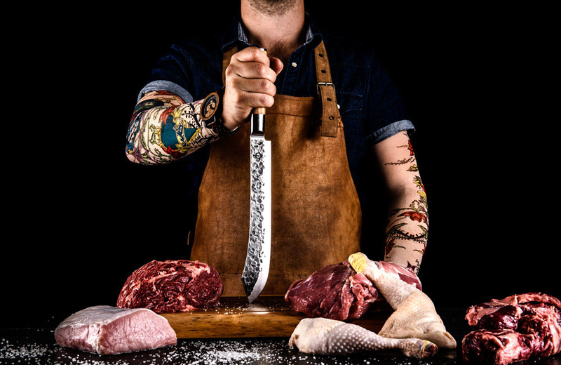 Product image: Forged olive wood butcher knife 440c japanese steel 25.5cm, , medium-null