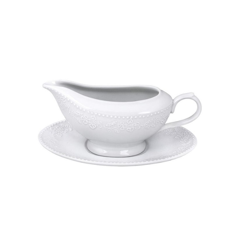 Pf kea porcelain sauce boat & plate (044861), , medium-null