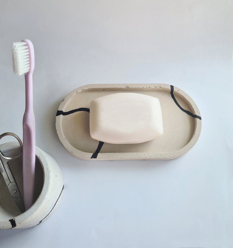 Oval abstract concrete tray, , medium image number null