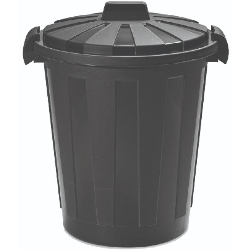 Garbage bin 60l with lid - black, , medium-null