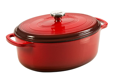 Lodge 6.62 lt oval red enameled cast iron dutch oven with loop handles, , medium
