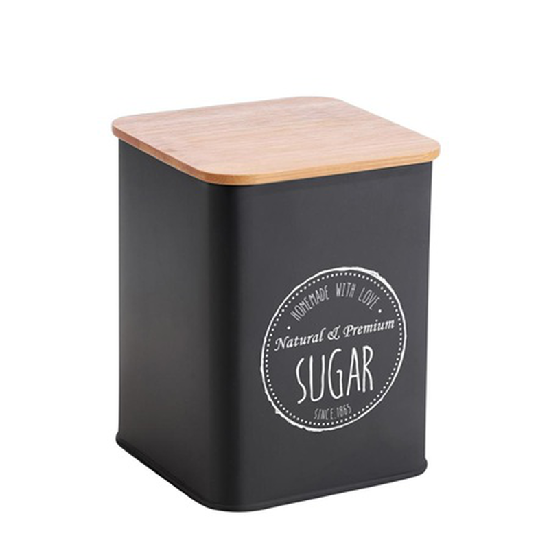 Oriana ferelli trend metallic sugar tin with bamboo lid  10x10x13.5cm  black 059056, , medium-null
