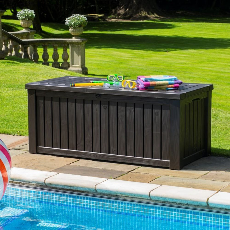 Product image: Keter rockwood κουτί αποθήκευσης 570l καφέ που λειτουργεί και ως κάθισμα για 2 ενήλικες-null