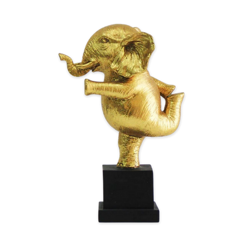 Polyresin gold black elephant 15x11x12cm, , medium-null