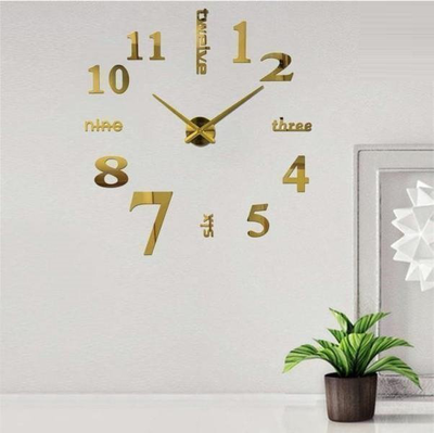 Diy wall clock with 3d numbers stickers gold 60x60cm, , medium