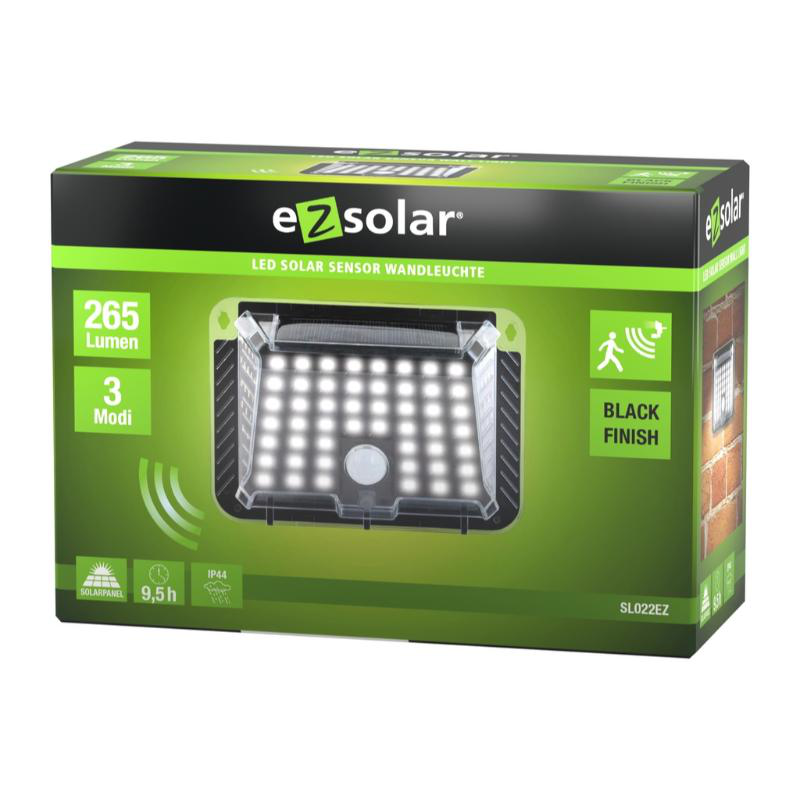 Ezsolar led solar sensor wall light 265l - black, , medium image number null