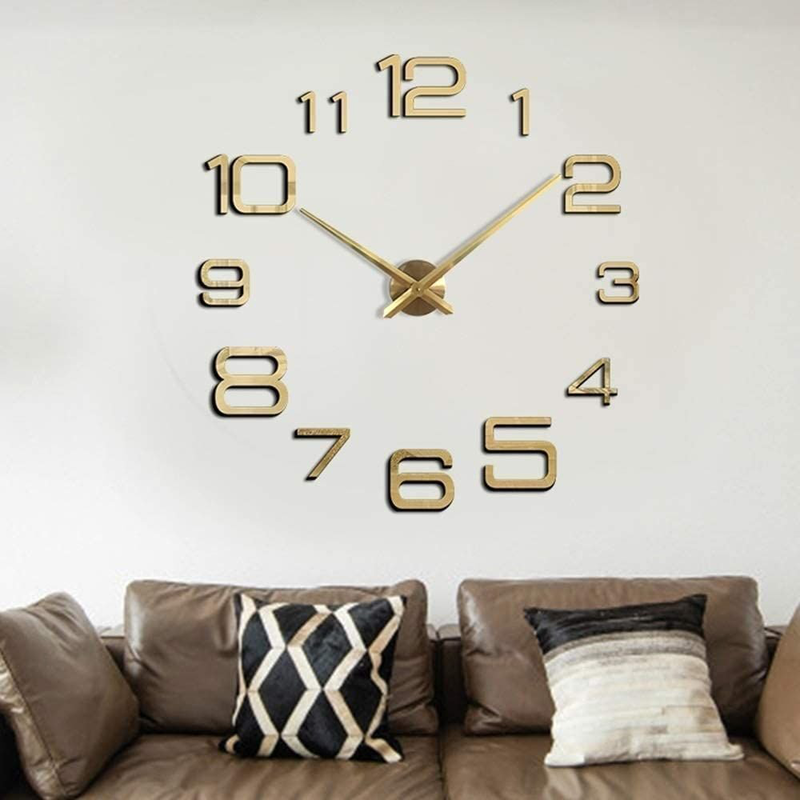 Product image: 12s039-gf ρολόι τοίχου diy με aυτοκόλλητα ψηφία 3d, χρυσό, , medium-null