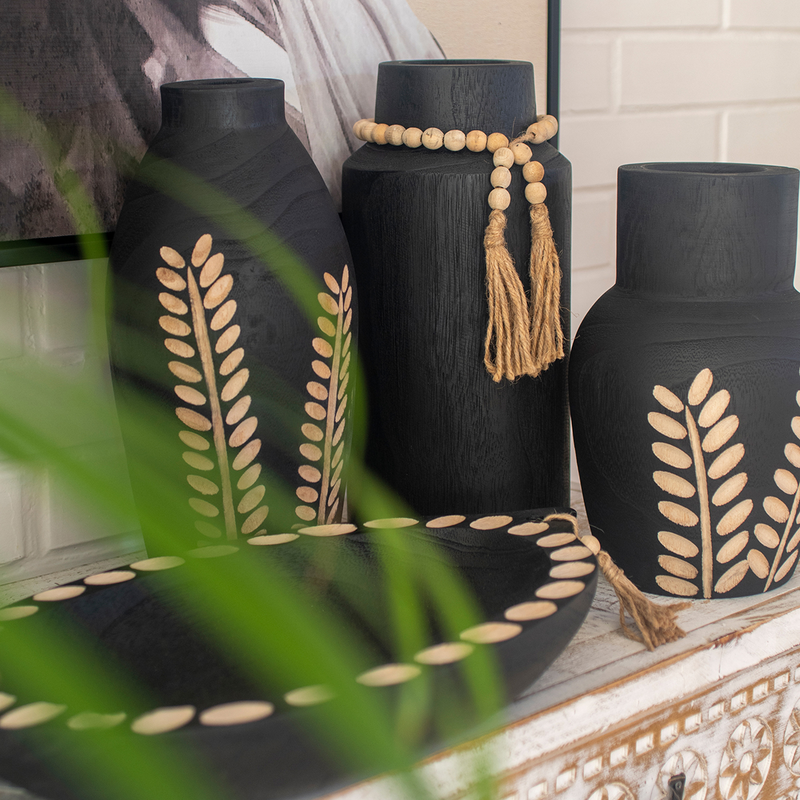 Wooden black vase, , medium image number null