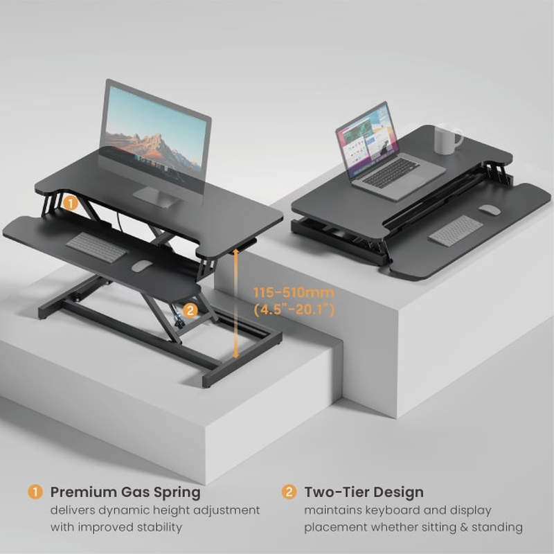 Brateck dws37-01 sit stand gas spring desk workstation max height 51cm, , medium-null