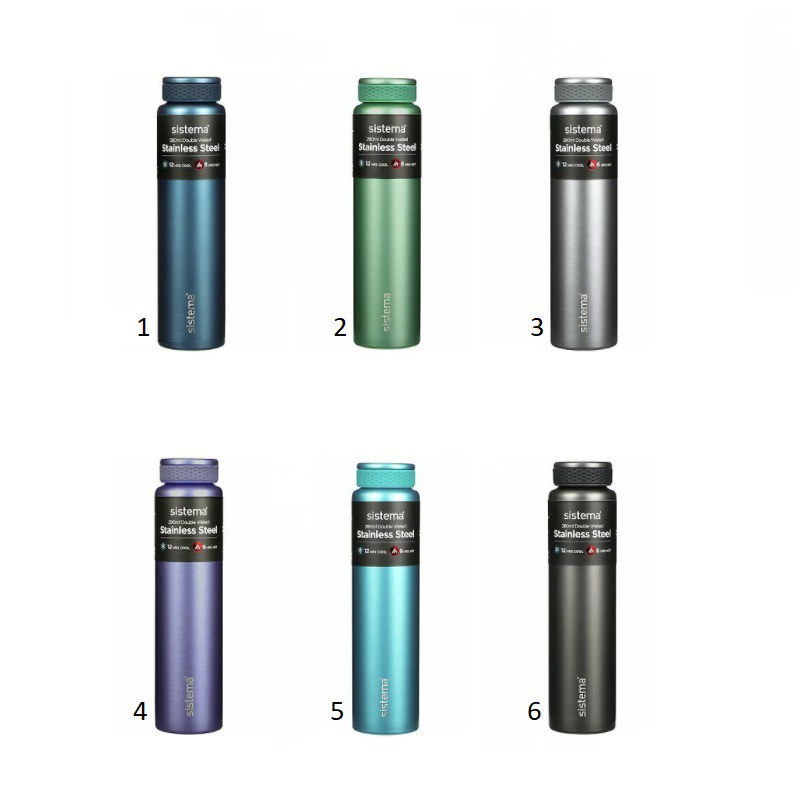 Sistema hydration bottle stainless steel 280ml 6 assorted colors, , medium image number null