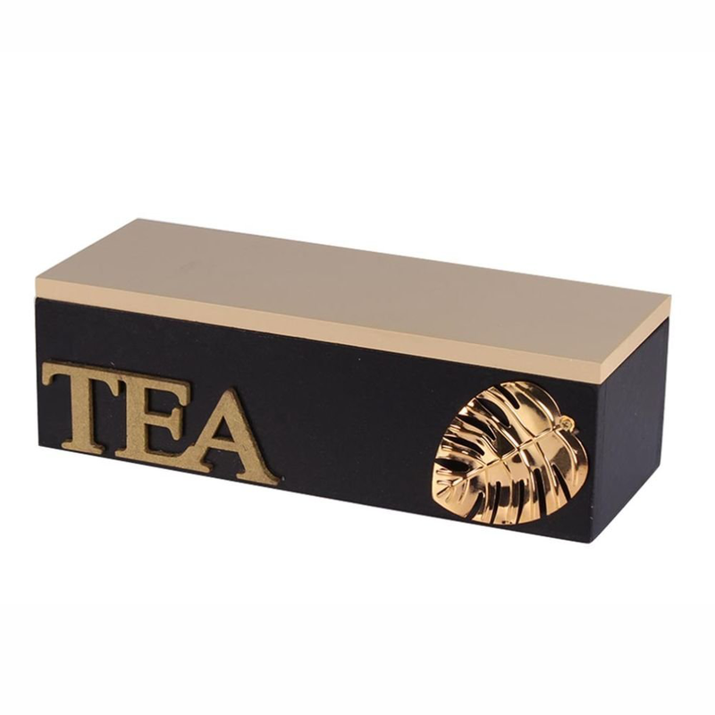 Product image: Ξύλινο κουτί αποθήκευσης για φακελάκια τσαγιού με 3 θέσεις σε μαύρο χρώμα, 22.5x8x7 cm, tea box - aria trade, , medium-null