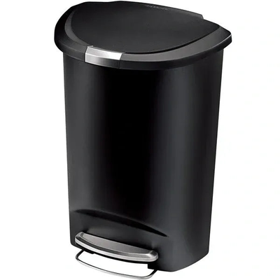 50l semi-round pedal bin plastic black, , medium