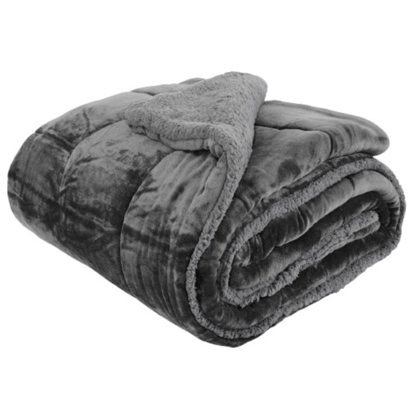Ionion blanket flannel sherpa 220x240cm - grey, , medium-null