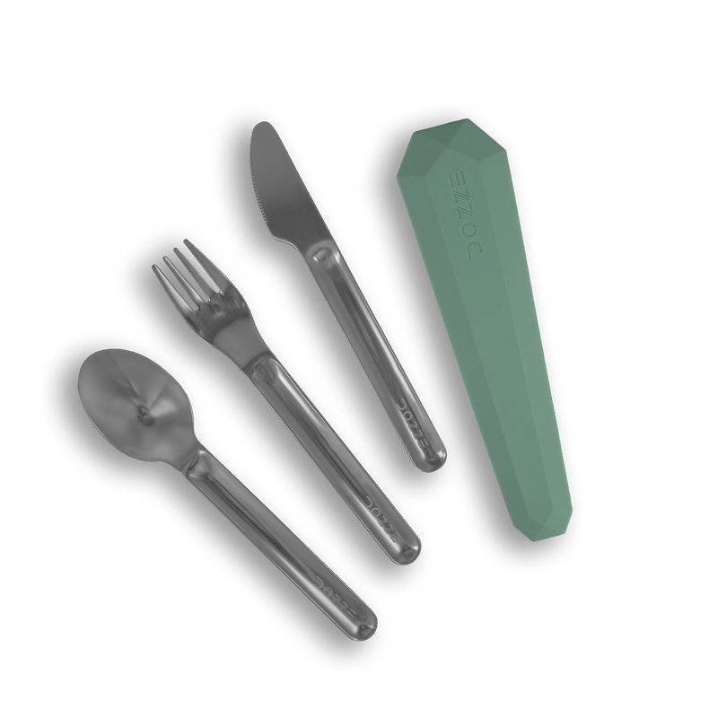 Sage green dozze stainless steel travel cutlery set, , medium-null