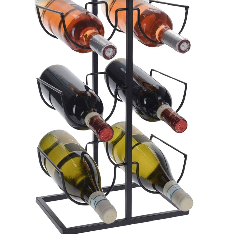 Product image: Μεταλλική βάση κρασιών 6 θέσεων 25x18x51cm μοντέρνος & σταθερός σχεδιασμός σε μαύρο ματ, , medium-null