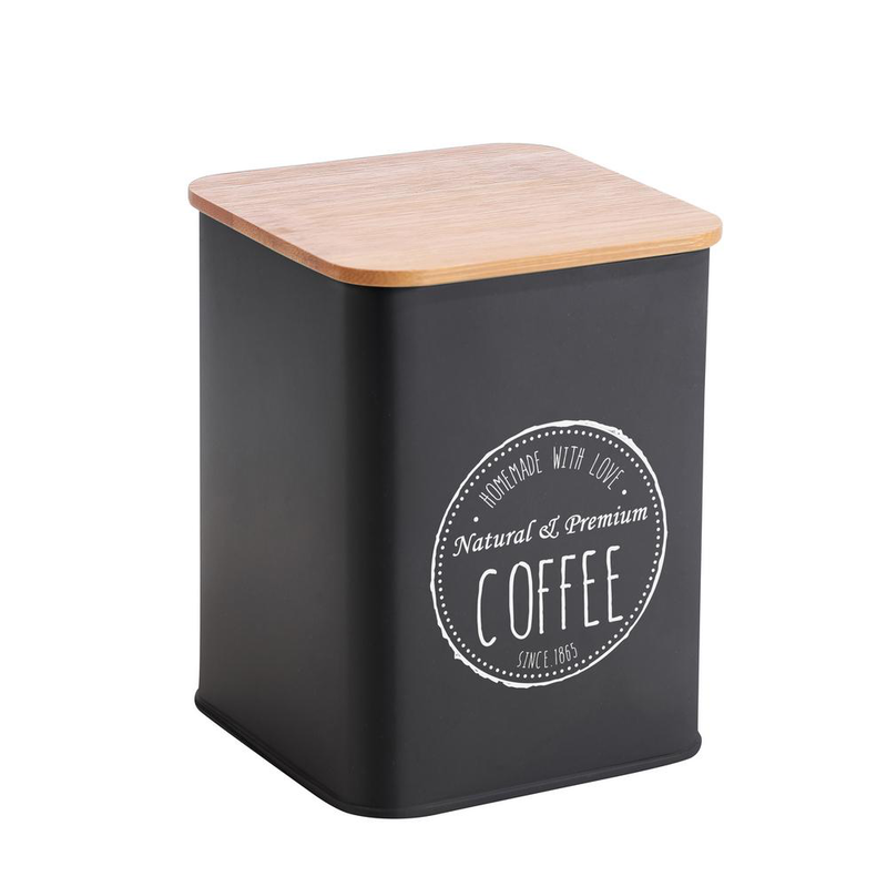 Oriana ferelli trend metallic coffee tin with bamboo lid  10x10x13.5cm  black  059087, , medium-null