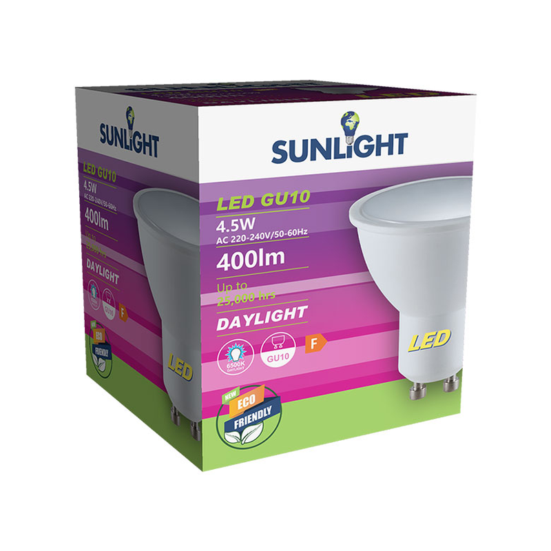 Sunlight led 4.5w lamp gu10 400lm 6500k 120&deg; frosted, , medium-null