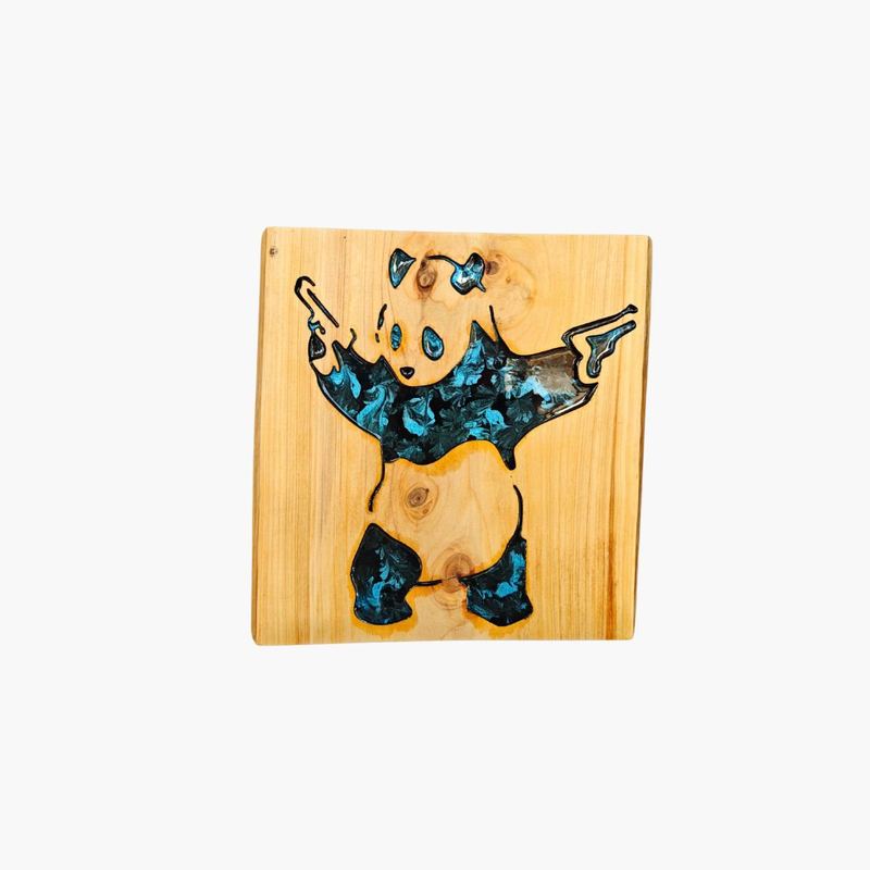 Panda with guns wall art in resin, , medium-null