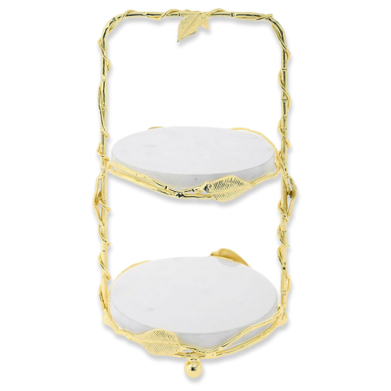 Product image: Ai gold metal 2 tier plate with white marble plates 19x34cm, , medium-null