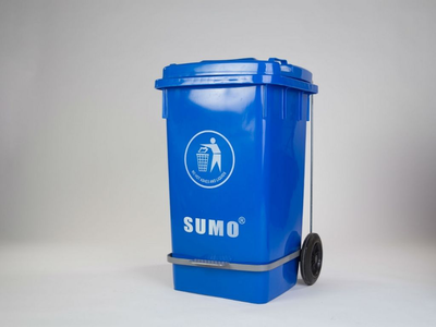 Μπλε πλαστικός κάδος απορριμμάτων 240l με πενταλ, Blue, medium