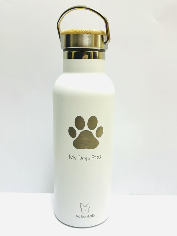 Bamboo bottle white dog paw - 500ml-null