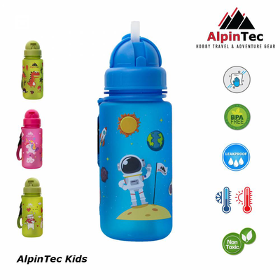Alpintec kids bottle with straw space 400ml, Blue, medium