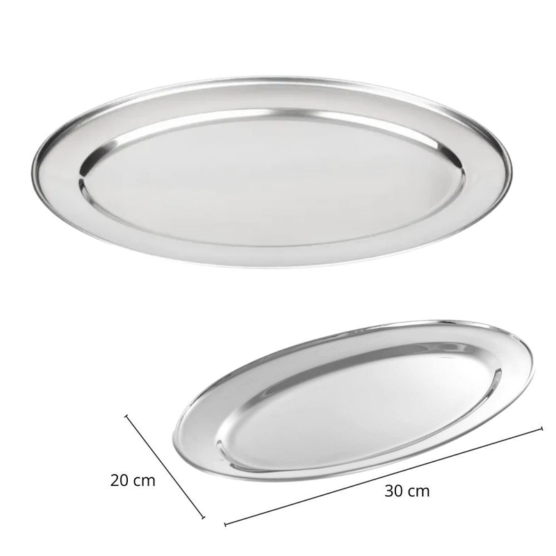 Product image: Οβάλ δίσκος σερβιρίσματος από ανοξείδωτο ατσάλι 30 cm, κομψότητα & αντοχή σε κάθε τραπέζι, , medium-null
