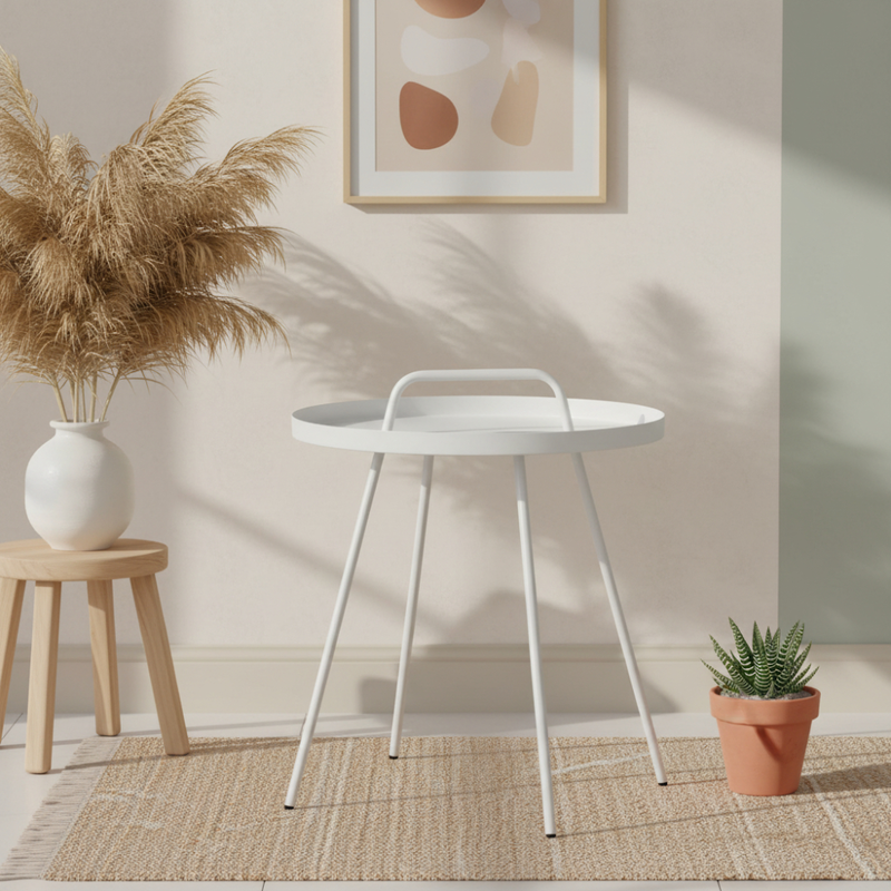 Foldable round side table - white, , medium-null