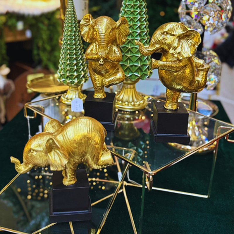 Polyresin gold black elephant 15x11x12cm, , medium-null