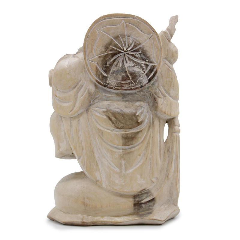 Happy buddha bring wood whitewash 30cm, , medium-null