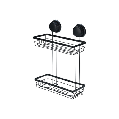 Estia bathroom shelves with suction cup 2-tier - black, , medium