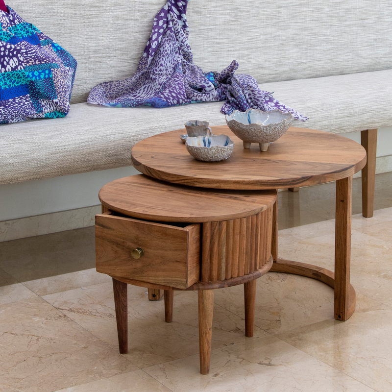 Solid acacia wooden table with drawer, , medium image number null