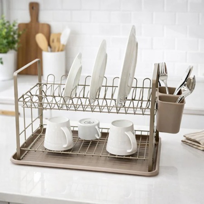 Ankor metal dish rack 48x32x29cm 2 layer taupe 851447, , medium-null
