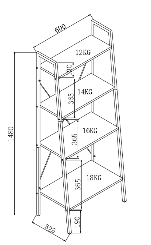 Superliving maroco ραφιερα 4 επιπεδων 60x32.5x148cm - μαυρη, , medium image number null