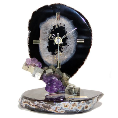 Agate clock agate base.small amethyst, , medium