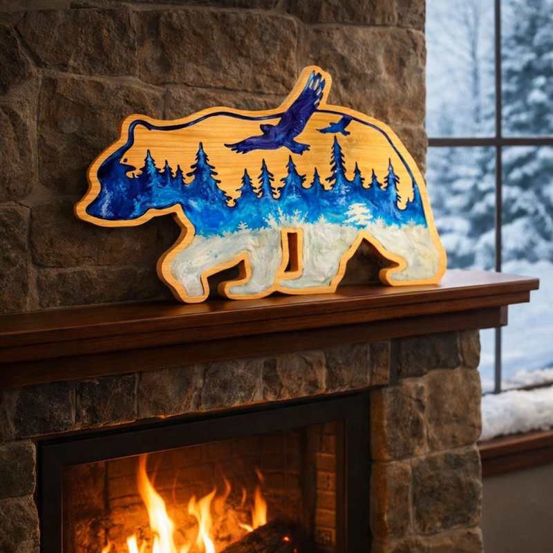 Blue forest bear silhouette art, , medium-null