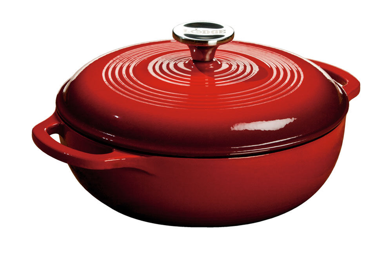 Lodge 2.8 lt red enameled cast iron dutch oven with loop handles, , medium image number null