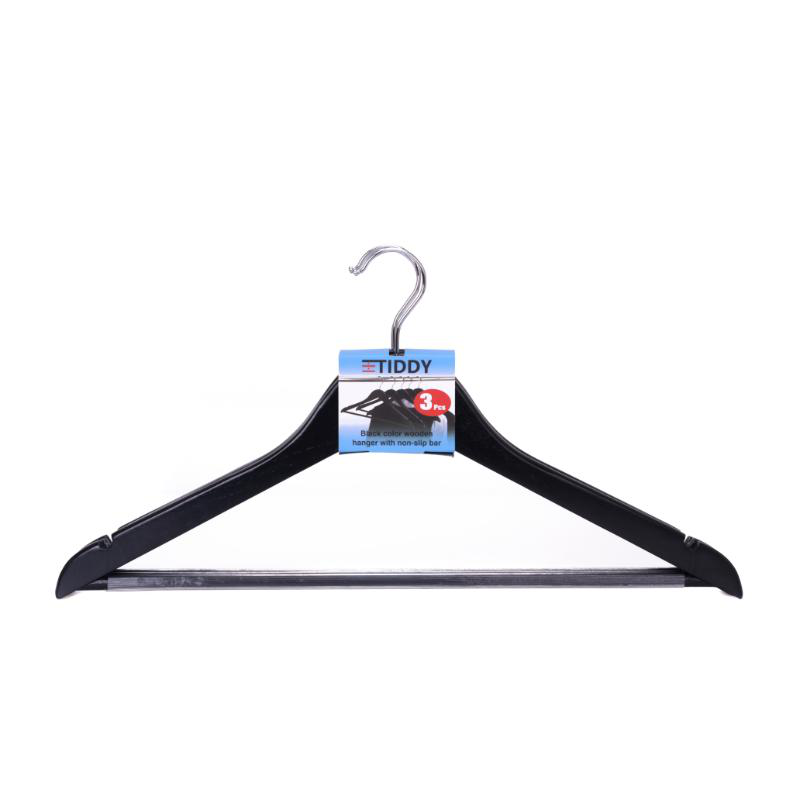 Product image: Wooden cloth hangers pvc 3 pieces - black, , medium-null
