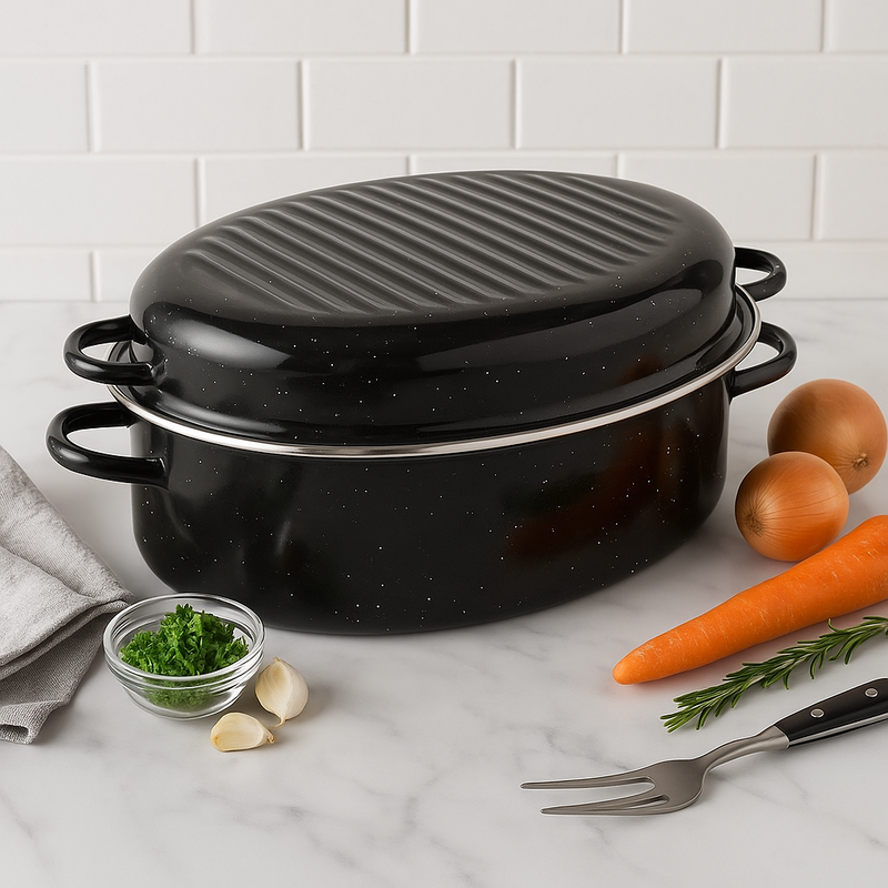 Product image: Dolphin οβάλ γάστρα με καπάκι για εστία και φούρνο με εμαγιέ επίστρωση & καπάκι, , medium-null