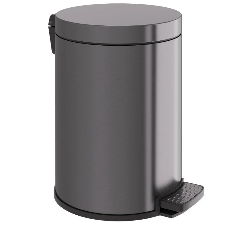 Refuse bin round pvd brushed gunmetal 6lt soft close, , medium-null
