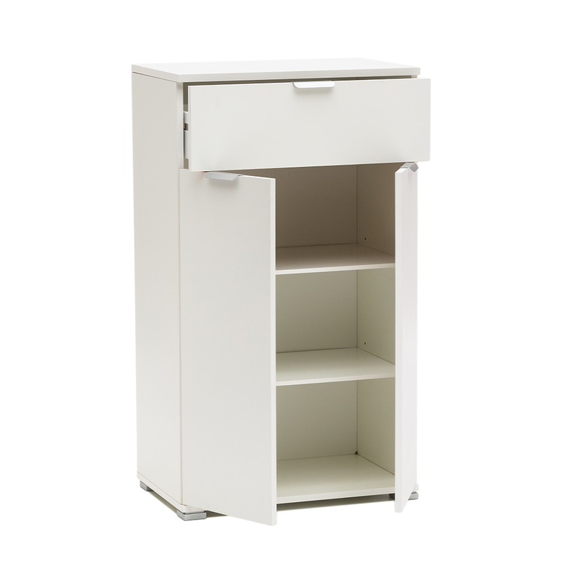White bedside cabinet 45&times;85&times;38 cm with 2 doors, drawer and adjustable shelves, pre-assembled for bedroom, entryway, bathroom and living room., , medium-null