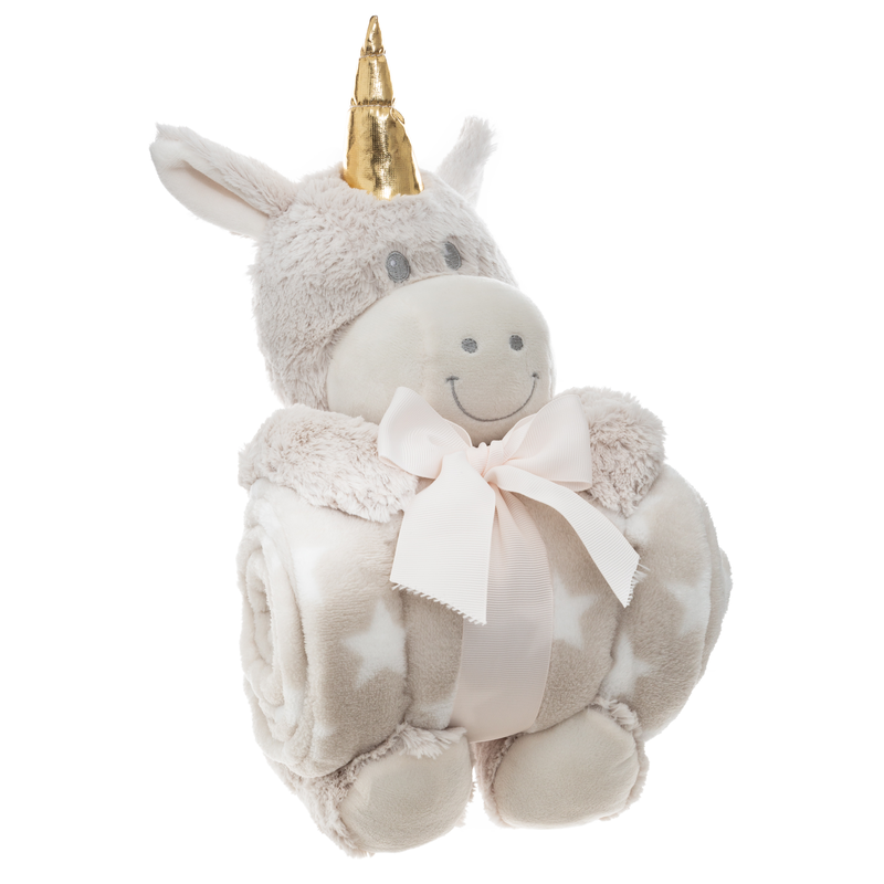 Kid blanket with unicorn plush 2 assorted colors, , medium-null