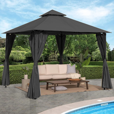 L.h garden gazebo with double roof 3x3m anthracite, Anthracite, medium